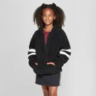 Girls' Sherpa Front Zip Hoodie - Art Class Black