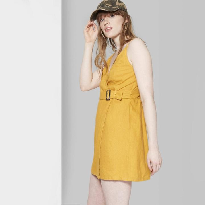 Women's Sleeveless Strappy V-neck Wrap Belted Dress - Wild Fable Yellow