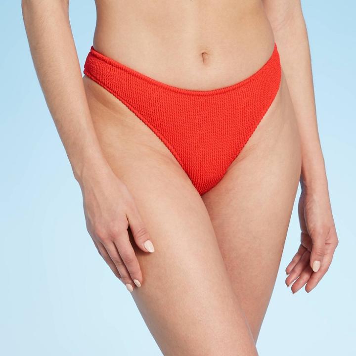 Women's Pucker Textured Cheeky Bikini Bottom - Shade & Shore Orange
