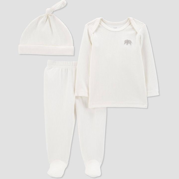 Carter's Just One You Baby 3pc Elephant Top And Bottom Set With Hat - Beige Newborn