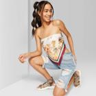 Women's Short Sleeve Printed Scarf Top - Wild Fable Ivory/burgundy