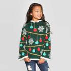 Well Worn Girls' Ugly Christmas Tree Poncho Sweater - Green