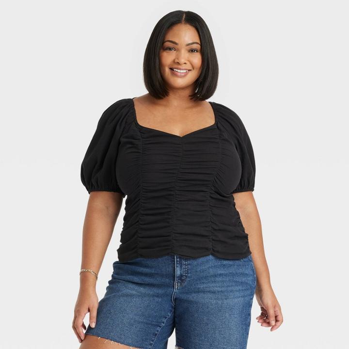Women's Puff Short Sleeve Blouse - Ava & Viv Black