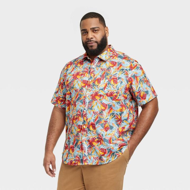 Men's Big & Tall Short Sleeve Button-down Shirt - Goodfellow & Co Painterly Palm