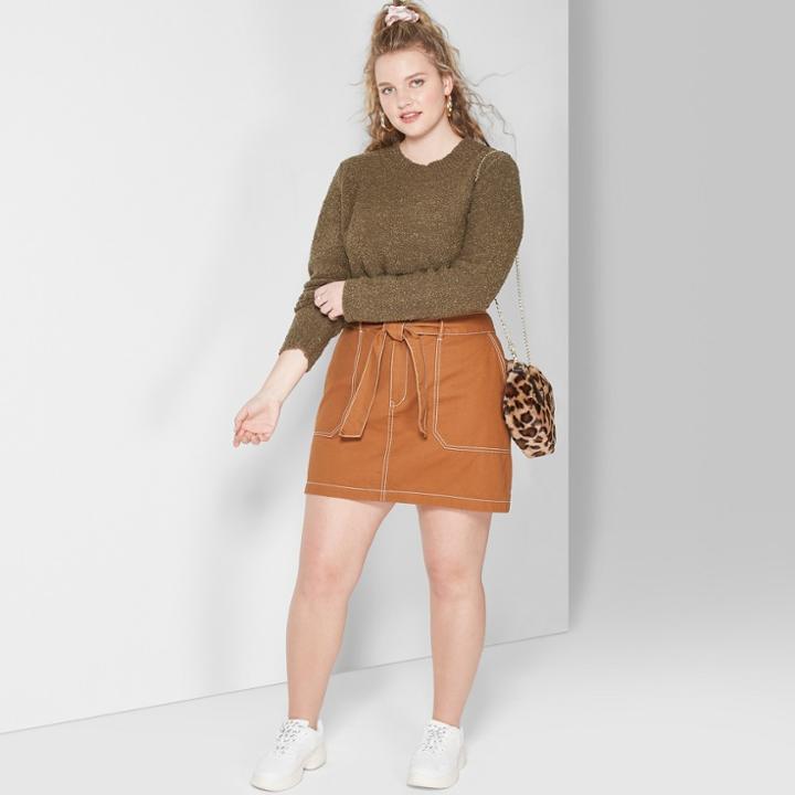 Women's Plus Size Belted Tie Utility Mini Skirt - Wild Fable Cognac
