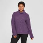 Women's Plus Size Long Sleeve Waffle Stitch Turtleneck - Universal Thread Purple