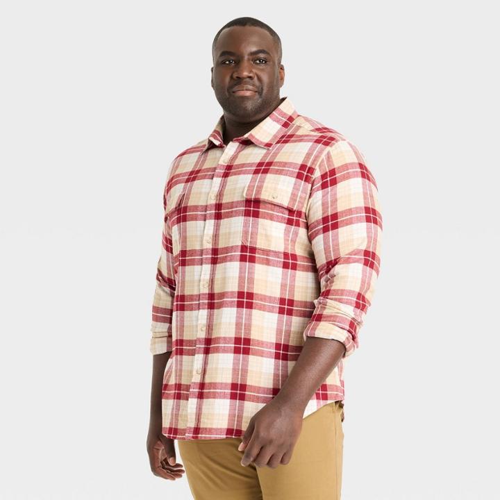 Men's Big & Tall Midweight Flannel Button-down Shirt - Goodfellow & Co Burgundy