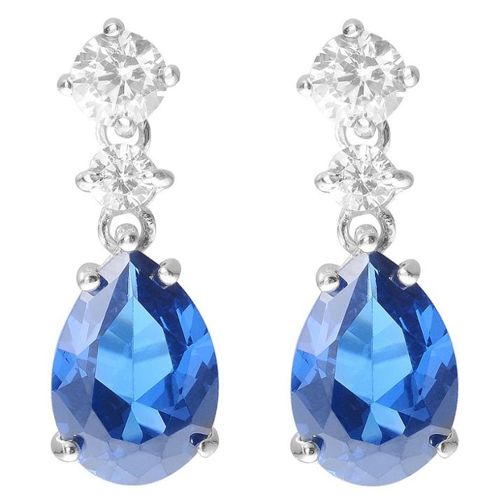 Journee Collection 6 1/3 Ct. T.w. Pear-cut Cz Basket Set Tear Drop Dangle Earrings In Sterling Silver - Blue, Girl's