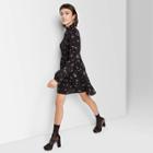 Women's Floral Print Long Sleeve High Neck Smocked Floral Dress - Wild Fable Black
