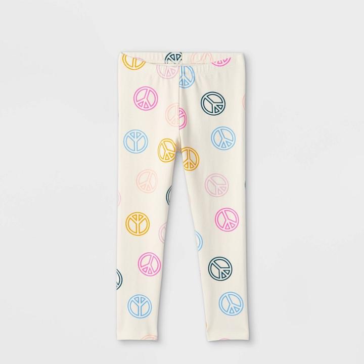 Toddler Girls' Peace Sign Leggings - Cat & Jack Cream