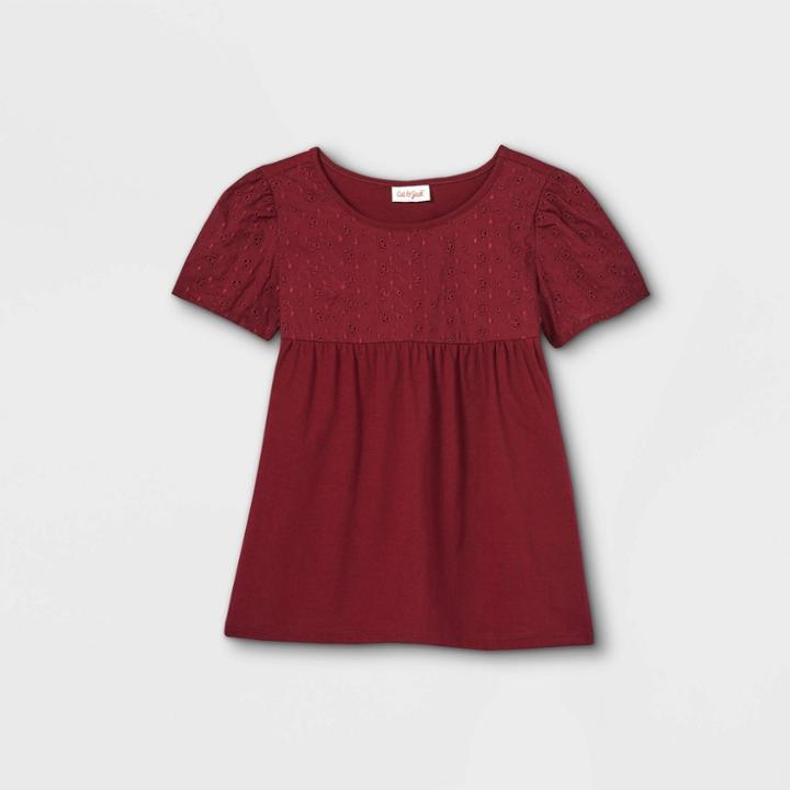 Girls' Crochet Short Sleeve T-shirt - Cat & Jack Burgundy