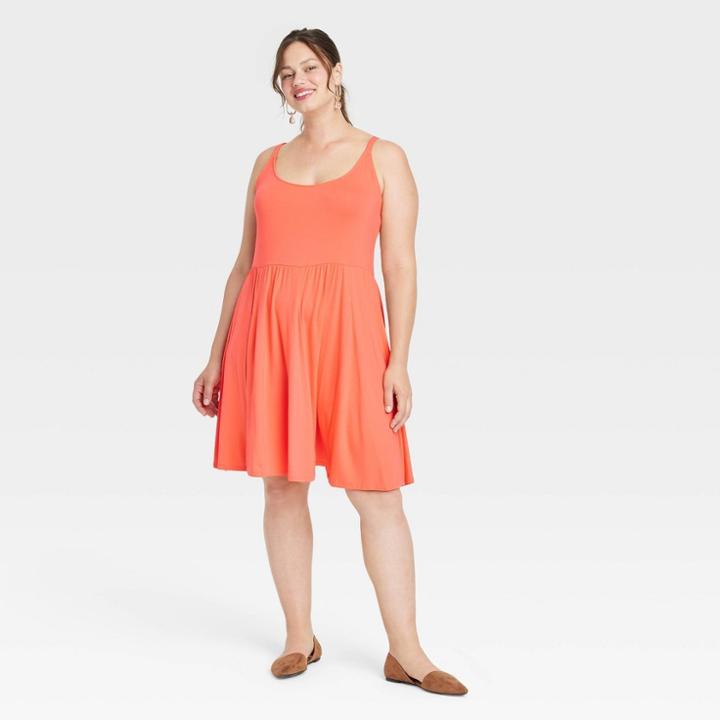 Women's Plus Size Sleeveless Skater Dress - Ava & Viv Coral Orange X
