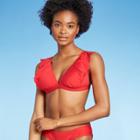 Women's Ruffle Bralette Bikini Top - Kona Sol Bright Red D/dd Cup