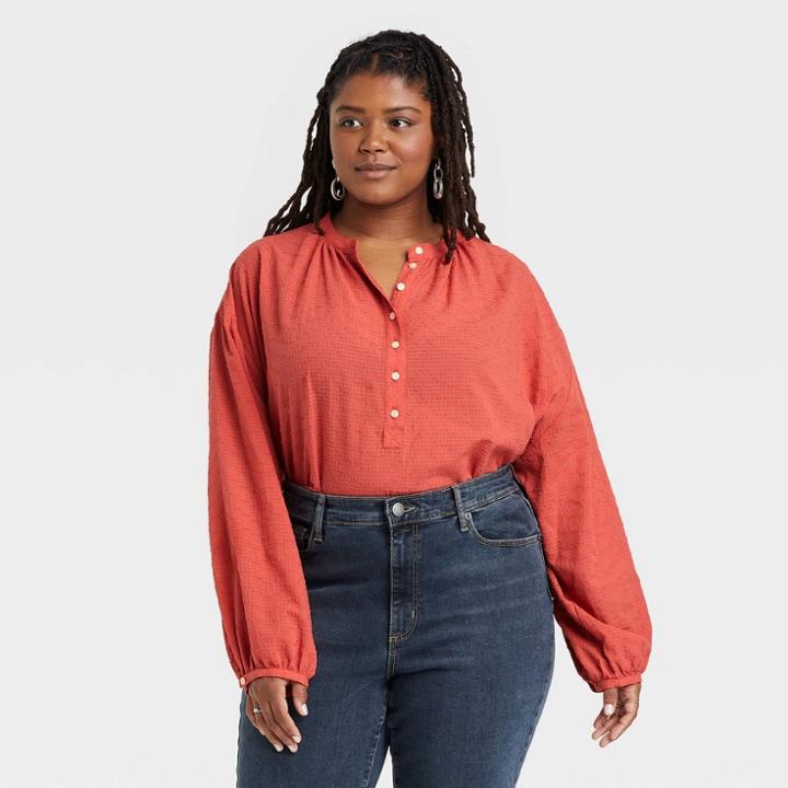 Women's Plus Size Balloon Long Sleeve Poet Blouse - Universal Thread Red