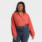 Women's Plus Size Balloon Long Sleeve Poet Blouse - Universal Thread Red