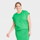 Women's Plus Size Short Sleeve Extended Shoulder T-shirt - A New Day Green