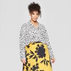Women's Plus Size Striped Long Sleeve V-neck Button-up Blouse - Who What Wear Black/white Floral X
