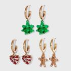 No Brand Peppermint, Bow And Gingerbread Man Trio Earring