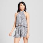 Women's Gingham High Neck Crop Top - Xhilaration Navy (blue)