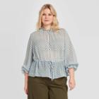 Women's Plus Size Polka Dot Long Sleeve Ruffle Detail Drawstring Blouse - Who What Wear Blue 1x, Women's,