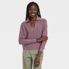 Women's Collared Polo Ribbed Pullover Sweater - A New Day Purple