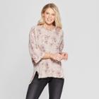 Women's Floral Print Short Sleeve Knot Front Sweatshirt - Knox Rose Oatmeal