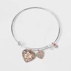 No Brand 14k Gold Dipped Crystal 'family' Heart With Tree Bangle Bracelet -