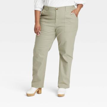 Women's Plus Size Relaxed Fit Straight Leg Pants - Knox Rose Green