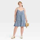 Women's Plus Size Sleeveless Short Pintuck Dress - Universal Thread Navy Blue Floral