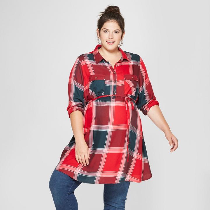 Maternity Plus Size Plaid Popover Tunic - Isabel Maternity By Ingrid & Isabel Red 2x, Infant Girl's