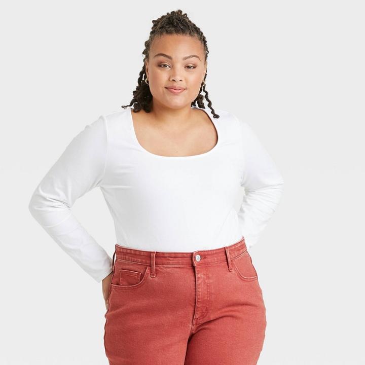 Women's Plus Size Bodysuit - Ava & Viv White