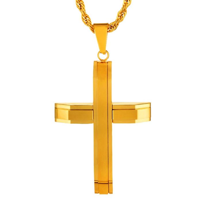 Men's Crucible Stainless Steel Layered Cross Pendant Necklace - Gold (24),
