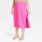 Women's Plus Size Midi A-line Slip Skirt - A New Day Pink