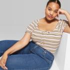 Women's Striped Plus Size Short Sleeve Puff Sleeve Top - Wild Fable Ivory
