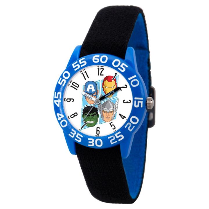 Boys' Marvel's Avengers Captain America-hulk-iron Man And Thor Blue Plastic Watch - Black