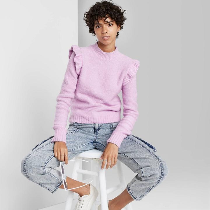 Women's Mock Turtleneck Ruffle Pullover Sweater - Wild Fable Purple