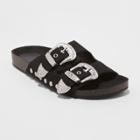 Women's Bari Two Band Western Buckle Slide Sandals - Universal Thread Black