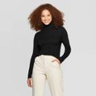 Women's Long Sleeve Rib Turtleneck Sweater - A New Day Black