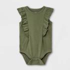 Baby Girls' Ruffle Short Sleeve Bodysuit - Cat & Jack Olive Green Newborn