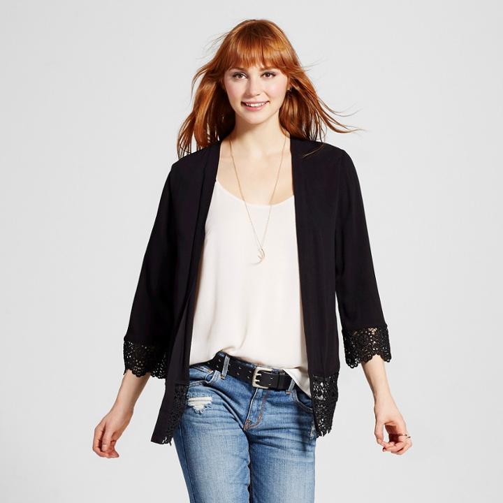 Women's Lace-trim Kimono - Xhilaration Black