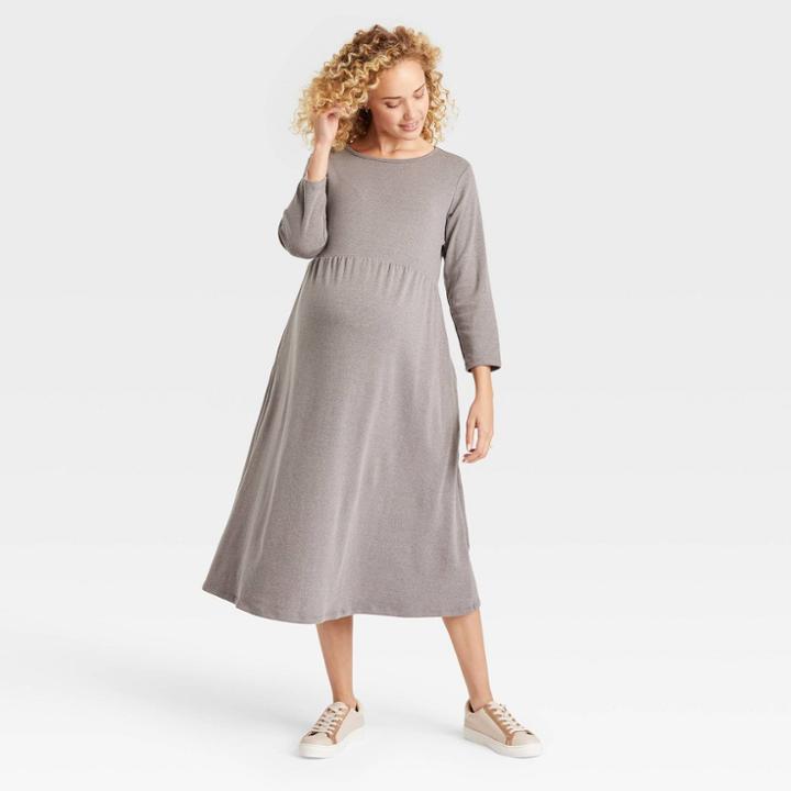 Long Sleeve Cozy Knit Maternity Dress - Isabel Maternity By Ingrid & Isabel Gray