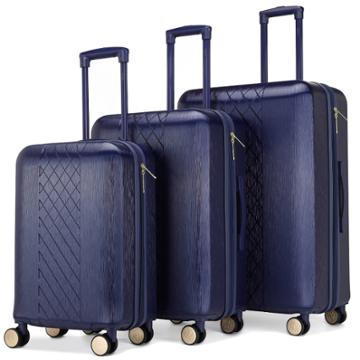 Badgley Mischka Diamond Expandable Hardside Checked 3pc Luggage Set - Navy, Blue