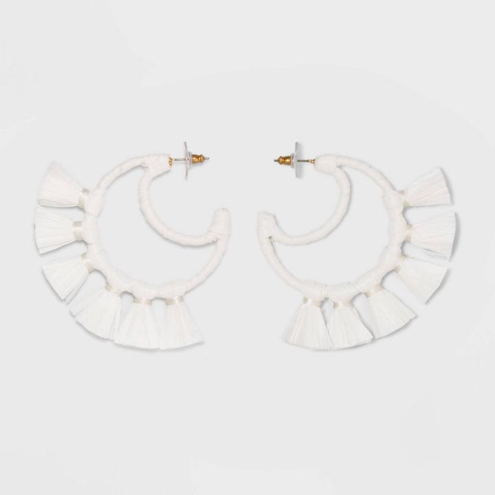 Sugarfix By Baublebar Crescent Moon Tassel Earrings - White