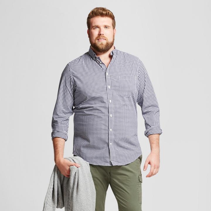 Men's Big & Tall Standard Fit Northrop Poplin Button-down Shirt - Goodfellow & Co White/navy Plaid