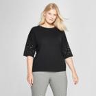 Women's Plus Size Short Sleeve Pearl Embellished Pullover - A New Day Black