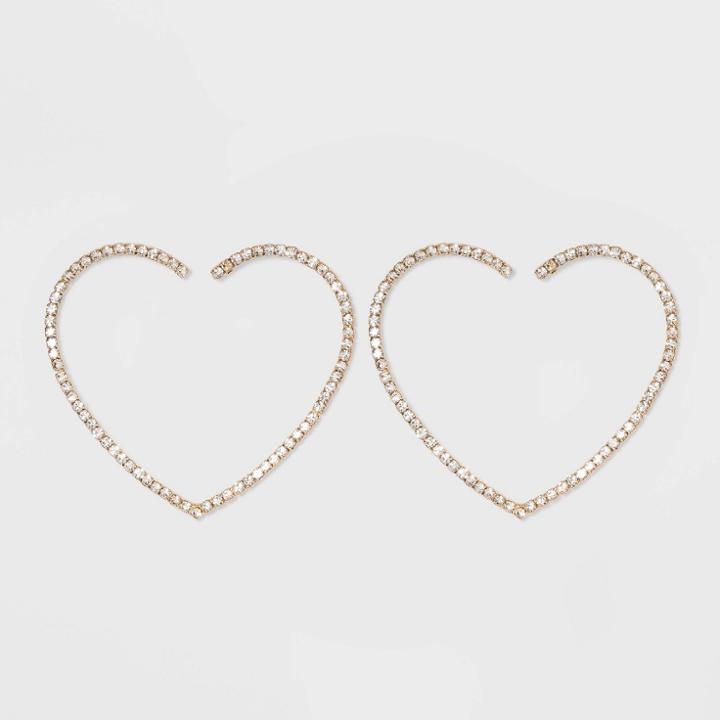 Post Heart Shaped With Glass Crystal Rhinestone Earrings - Wild Fable White Crystal, Women's, Clear