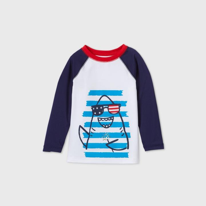 Toddler Boys' Americana Shark Long Sleeve Rash Guard Swim Shirt - Cat & Jack True White
