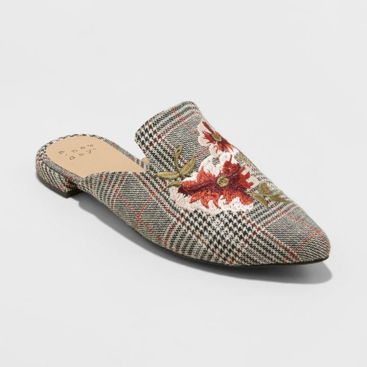 Target Women's Eve Plaid Embroidered Backless Mules - A New Day Gray