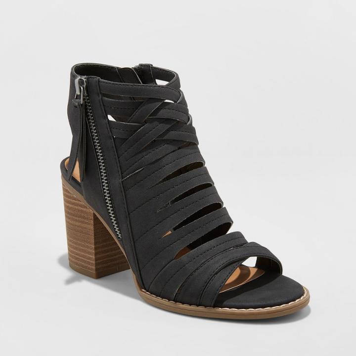 Women's Elda Wide Width Open Toe Heeled Pump Sandals - Universal Thread Black 5w,