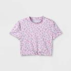 Girls' Animal Print Cropped Short Sleeve Rash Guard Swim Shirt - Art Class Pink